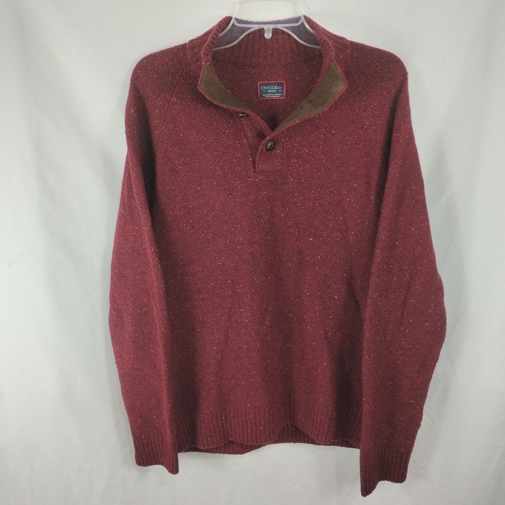 UNTUCKit Gordonne Lambswool Sweater Men's Medium M Henley Maroon Regular Donegal - Picture 4 of 13